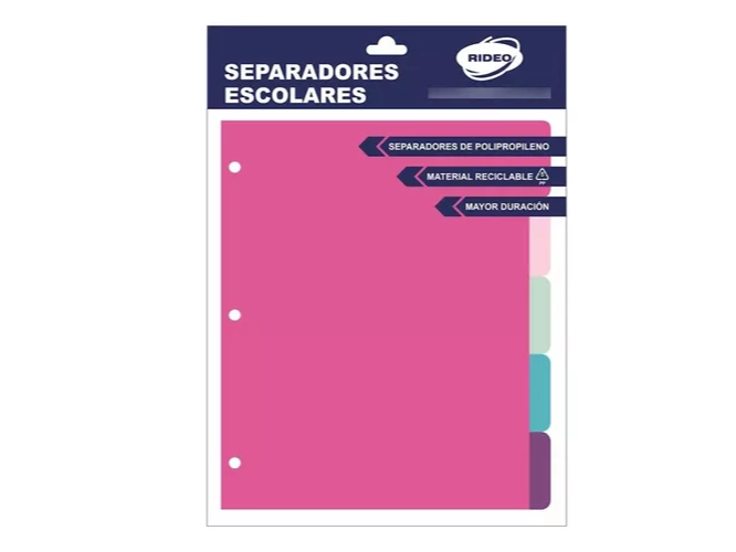 SEPARADOR RIDEO PLASTICO N3 ESCOLAR PASTEL CON LENGUETA