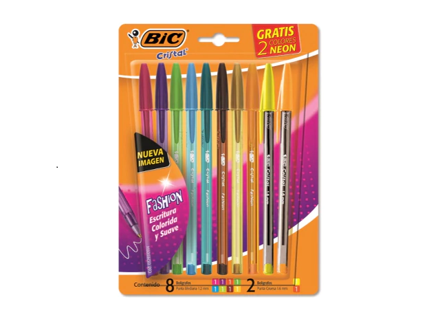 BOLIGRAFO BIC CRISTAL FASHION BLISTER X 8 + 2 NEON