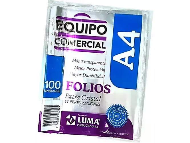 FOLIO A4 40 MICRONES LUMA - EQUIPO COMERCIAL BOLSA X100