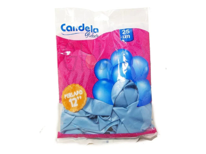 GLOBOS CANDELA 12" PERLADO X 25 CELESTE