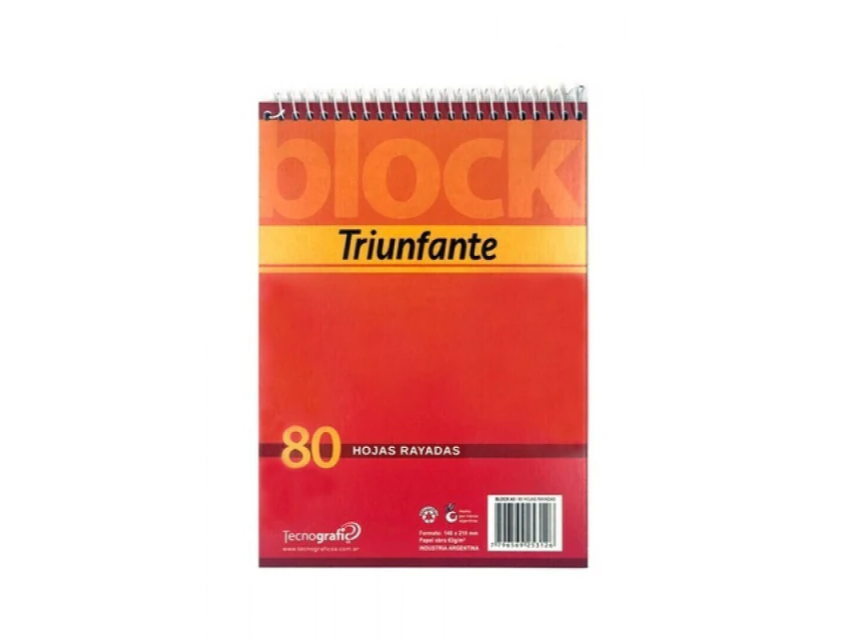 block espiralado A4 TRIUNFANTE 80 hj rayado