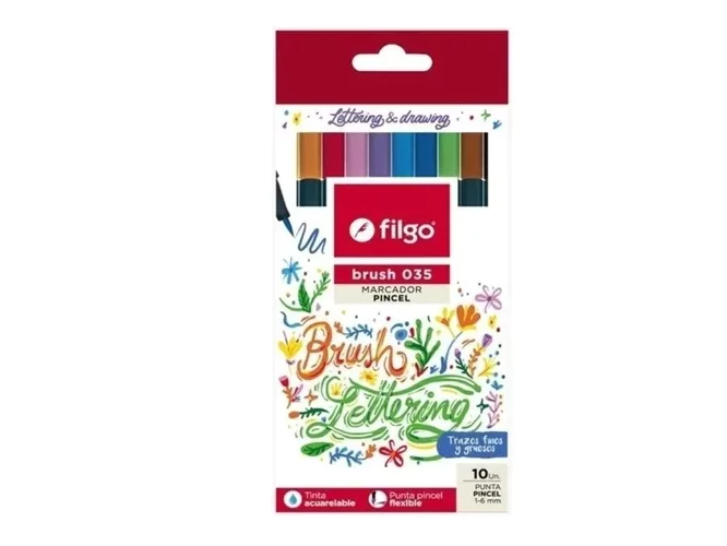 MARCADOR PUNTA PINCEL FILGO 035 X10 COLORES SURTIDOS