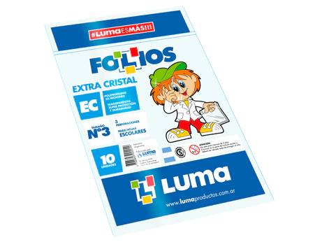 FOLIO ESCOLAR N3 40 MICRONES LUMA EXTRA CRISTAL X10