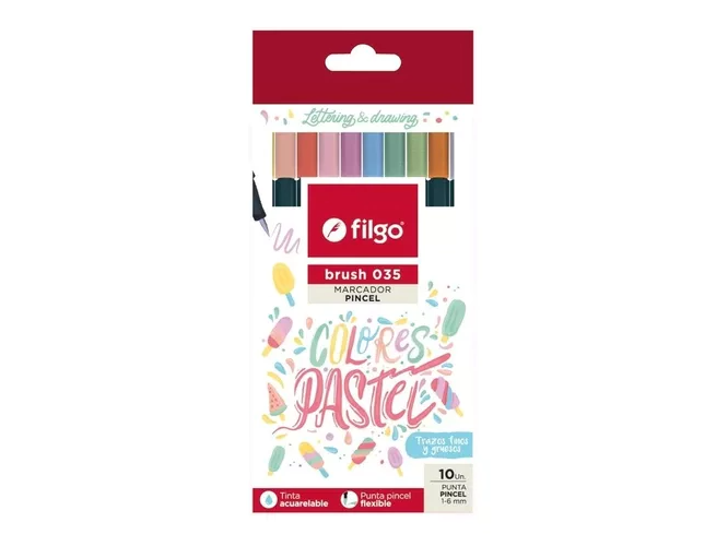 MARCADOR PUNTA PINCEL FILGO 035 X10 COLORES PASTEL