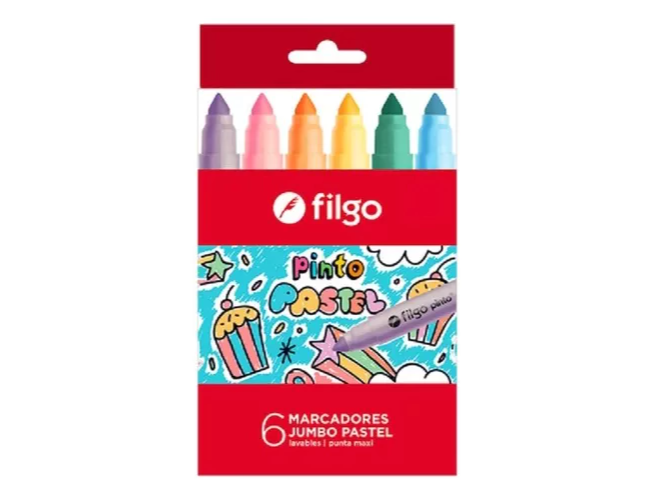 MARCADOR ESCOLAR FILGO PINTO JUMBO PASTEL X6