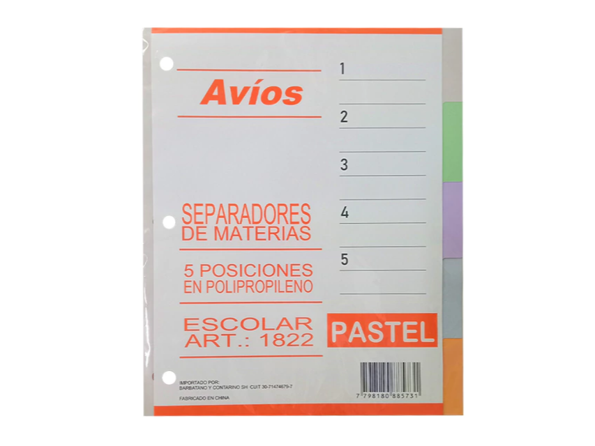 SEPARADOR N3 AVIOS 5 POSICIONES POLIPROPILENO PASTEL