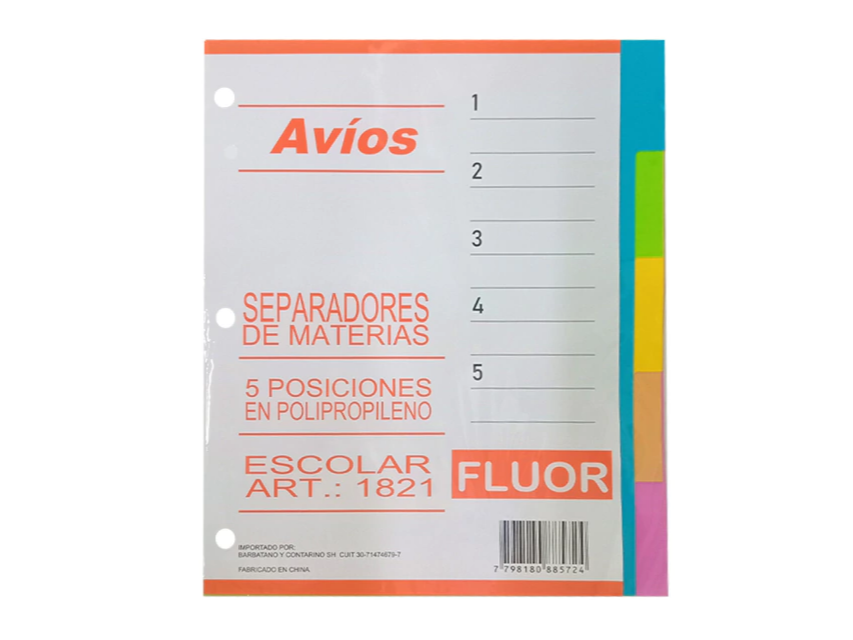 SEPARADOR N3 AVIOS 5 POSICIONES POLIPROPILENO FLUO