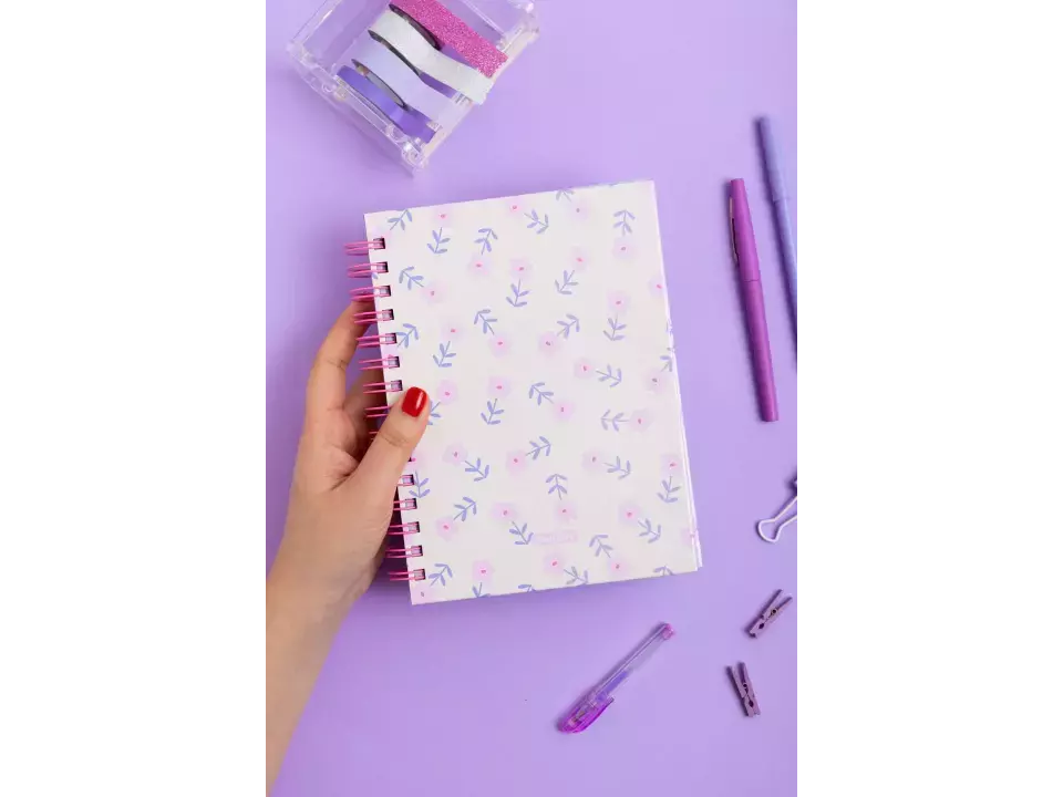 AGENDA CUADERNO A5 -FLORCITAS BEIGE -