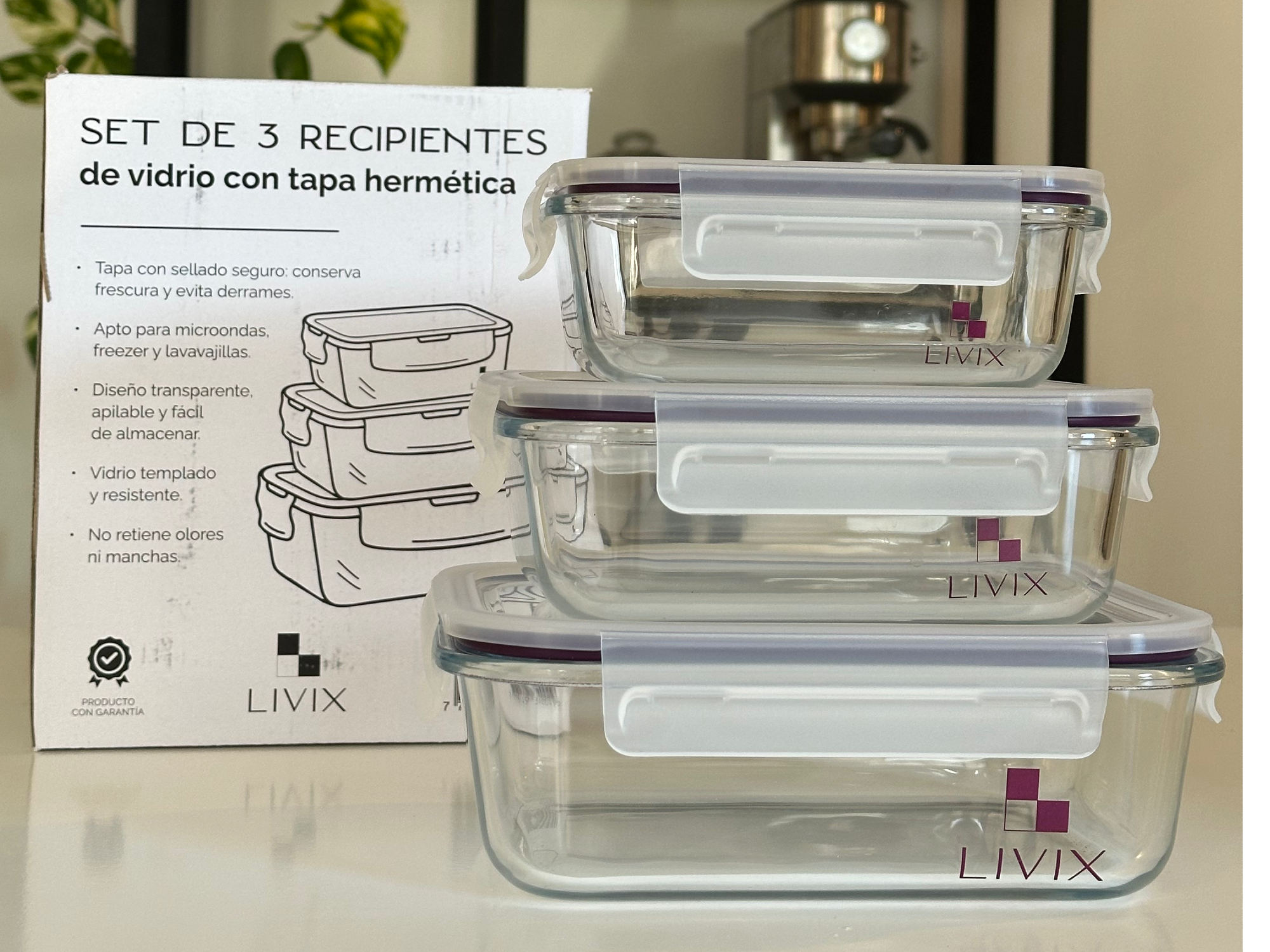 Set de 3 de vidrio con tapa hermética EN PROMOCION!