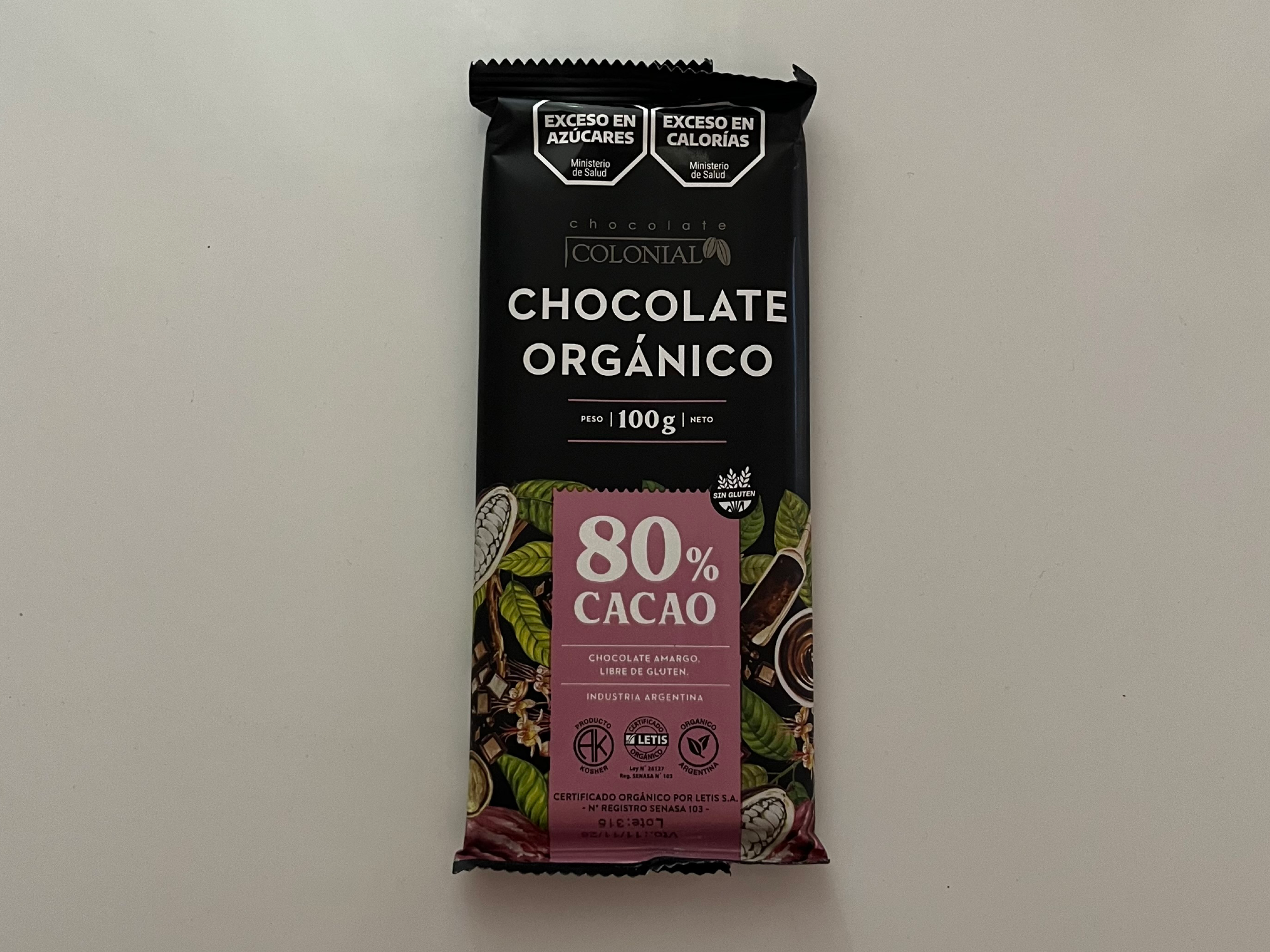 Chocolate organico colonial al 80%