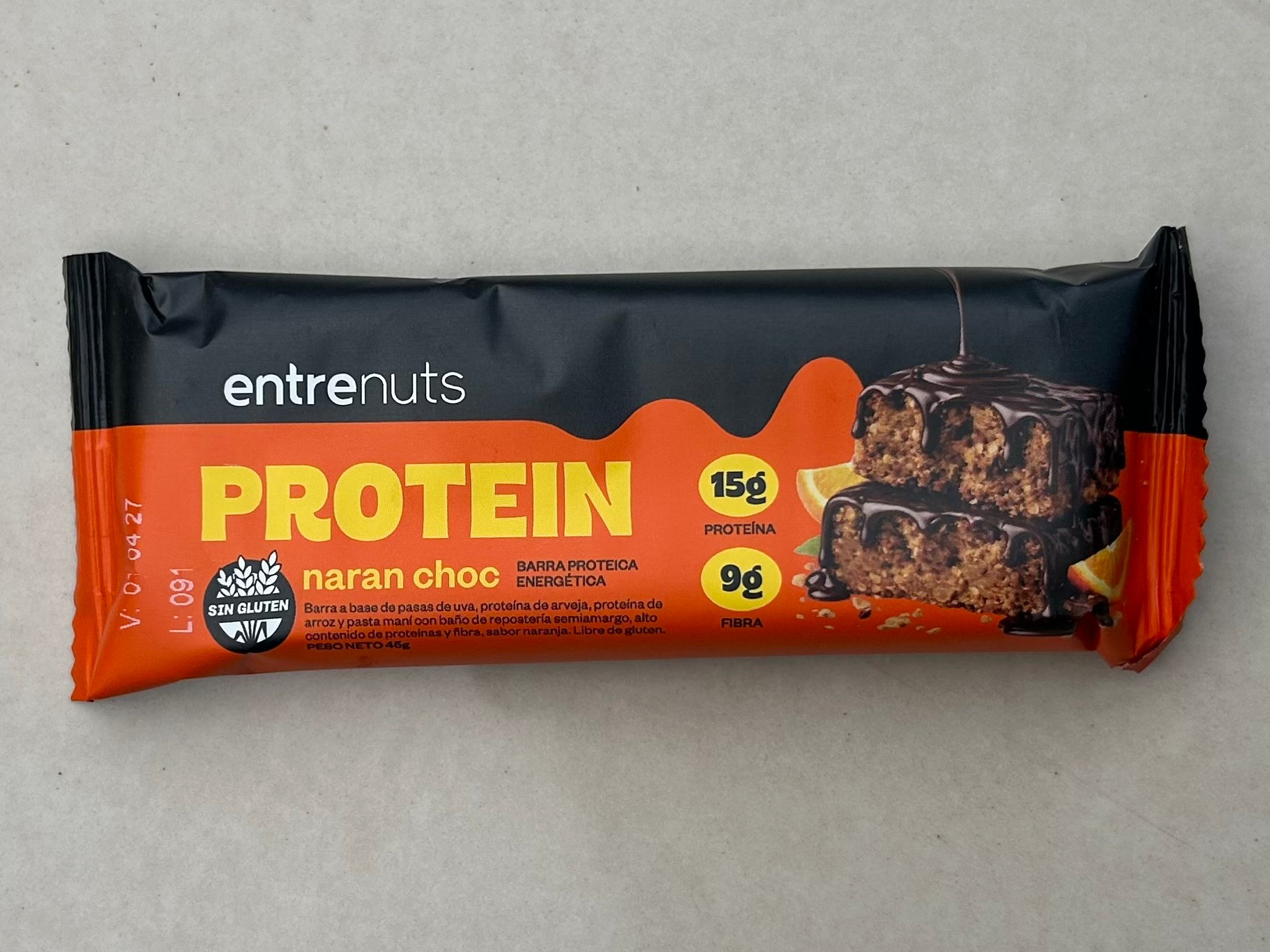Barrita "Entre nuts" naranja y choco