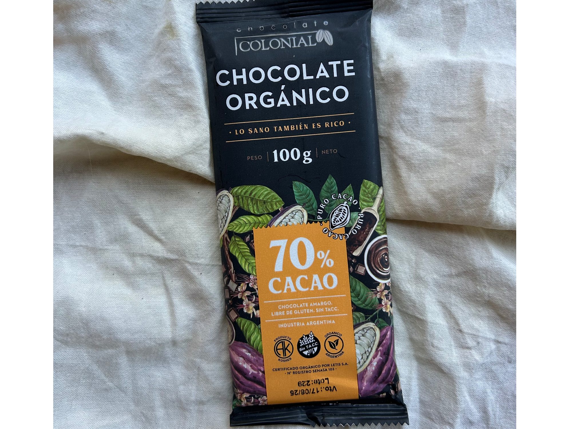 Chocolate amargo orgánico 70%