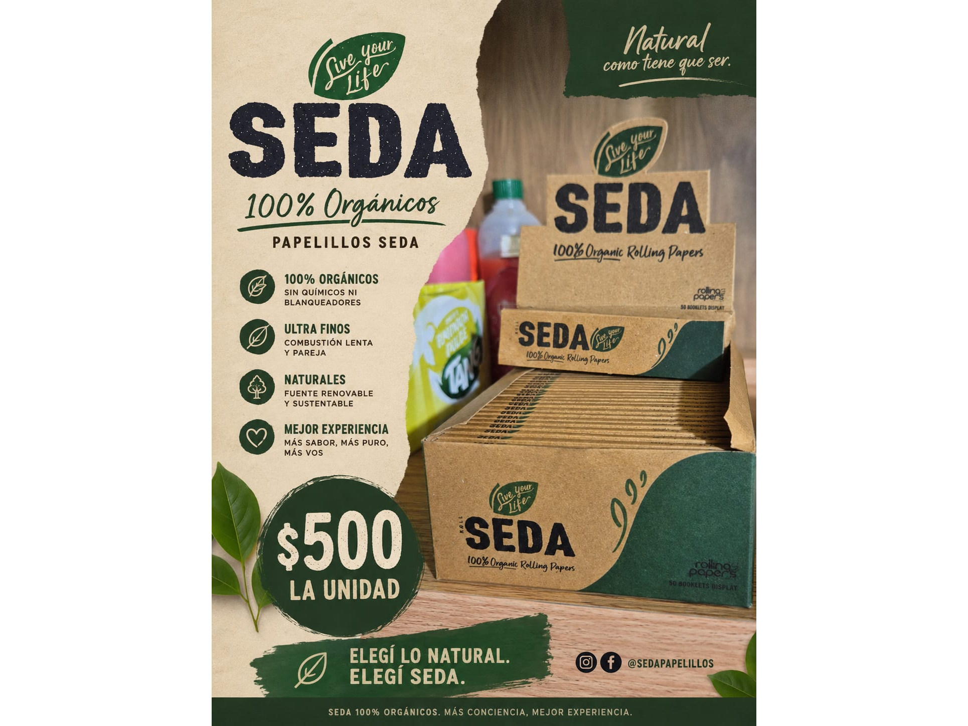 SEDA PAPELILLOS ORGANICOS X50