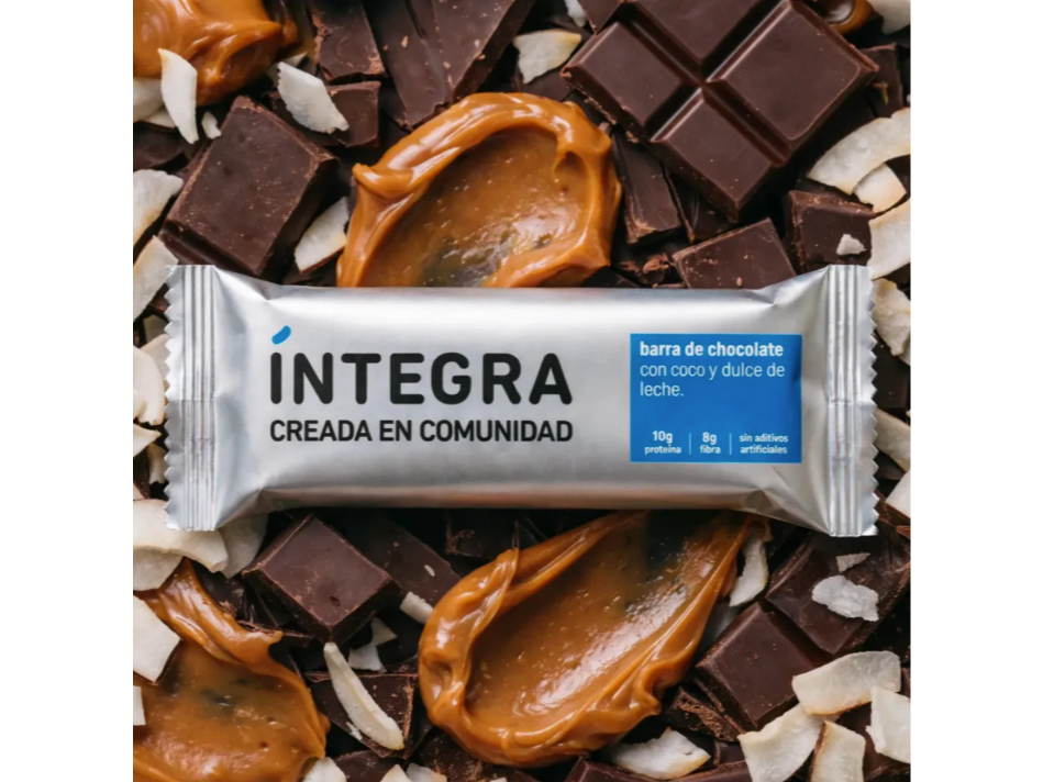 Barrita Proteica Integra De Chocolate Con Coco y Dulce de Leche