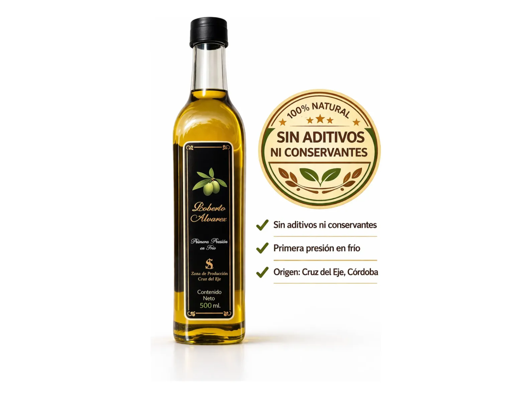 Aceite De Oliva Virgen Extra Roberto Alvarez Envase De Vidrio x500ML