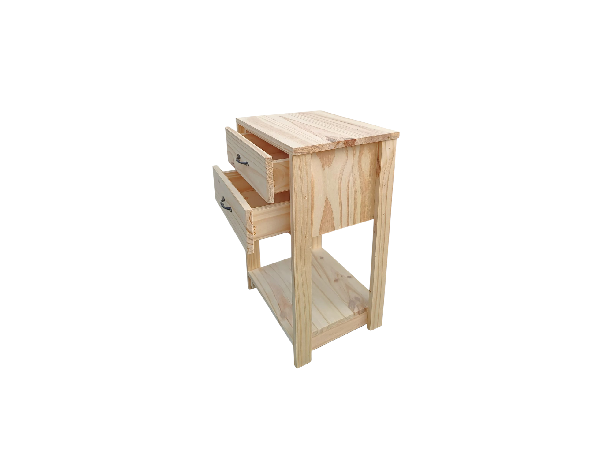 Mesa de luz 2 cajones pino alto 60 profundidad 30 ancho 38