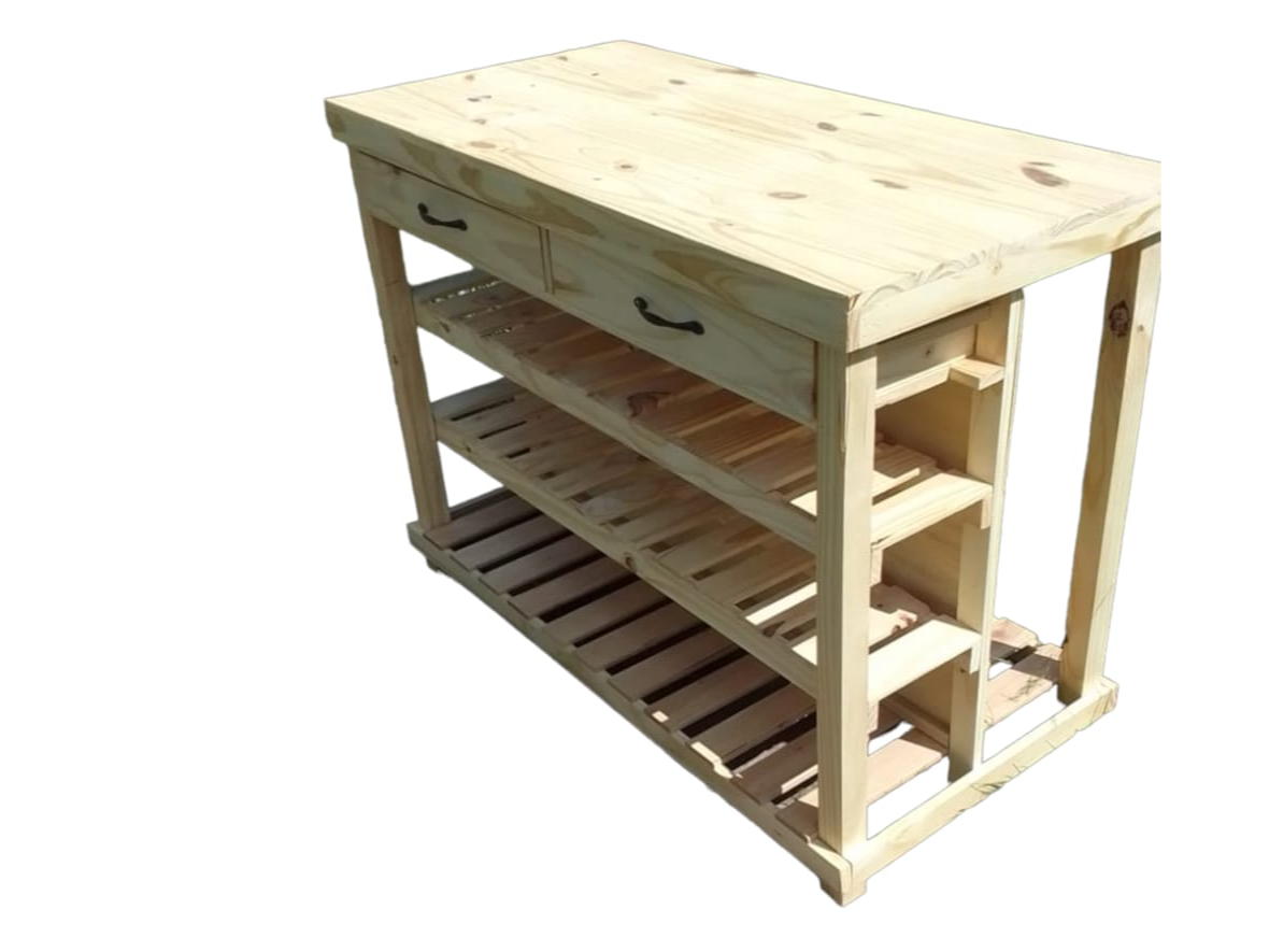 Mesa isla con división y cajones 1.20 largox90 alto x 60 profundidad