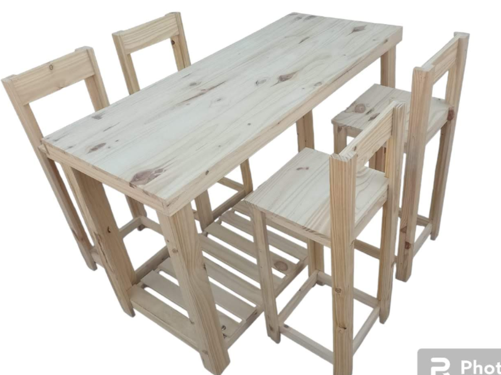 Mesa barra reforzada 120 largo *100 Alto *60 con 4 taburetes con respaldo