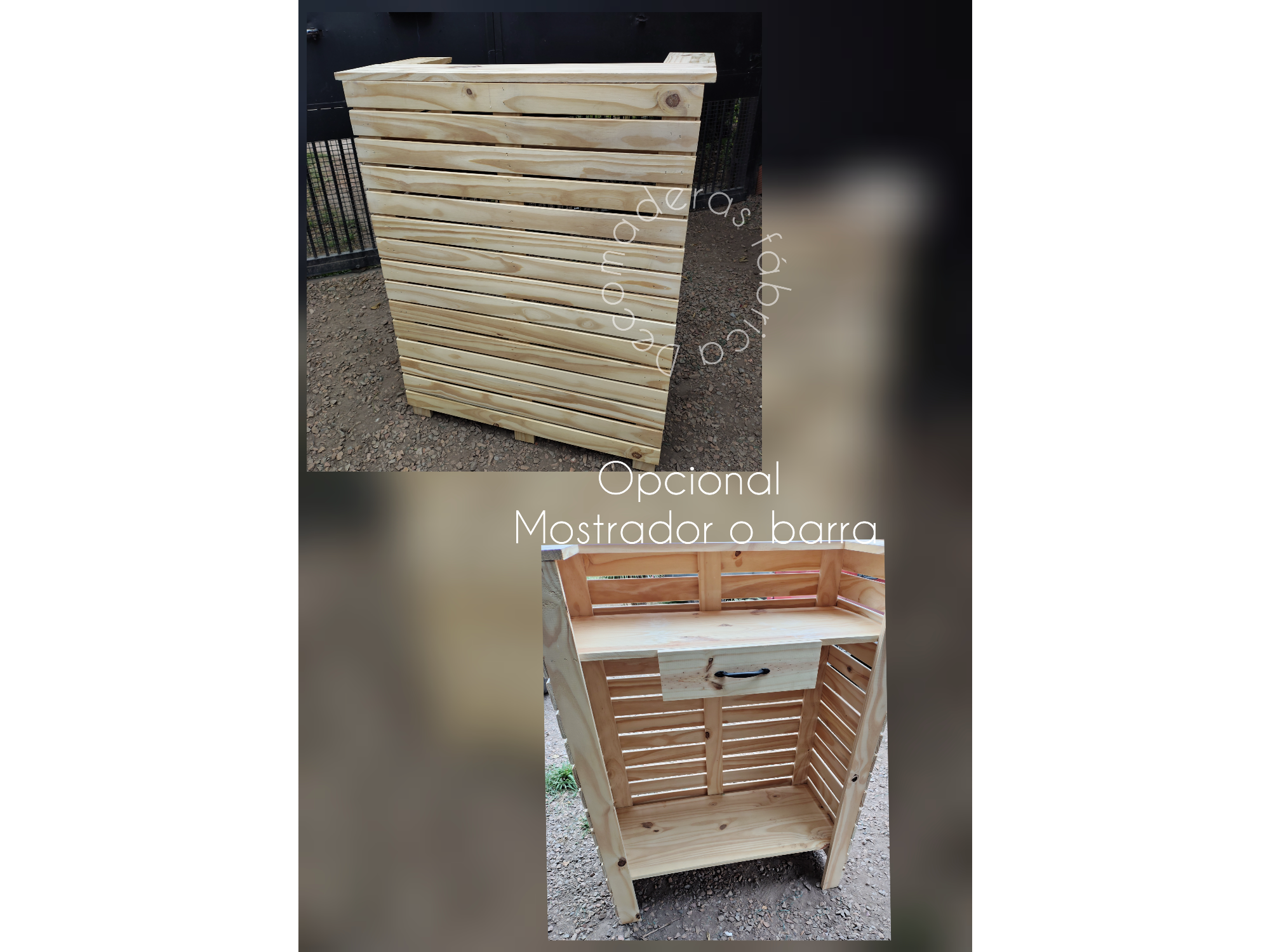 Mostrador o barra con alzada  120 alto x 90 de ancho 43 profundidad