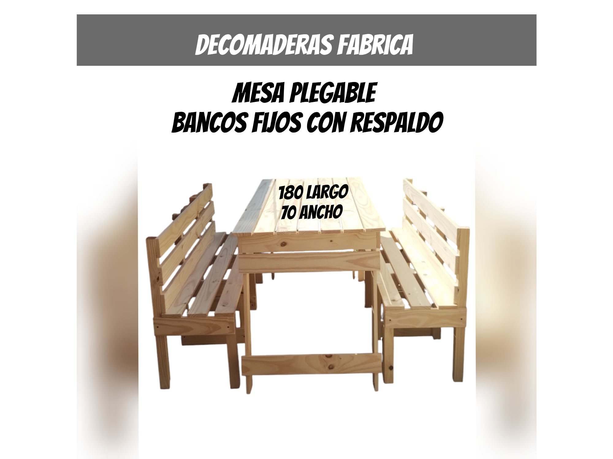 Mesa plegable de 180 /2 bancos con respaldo