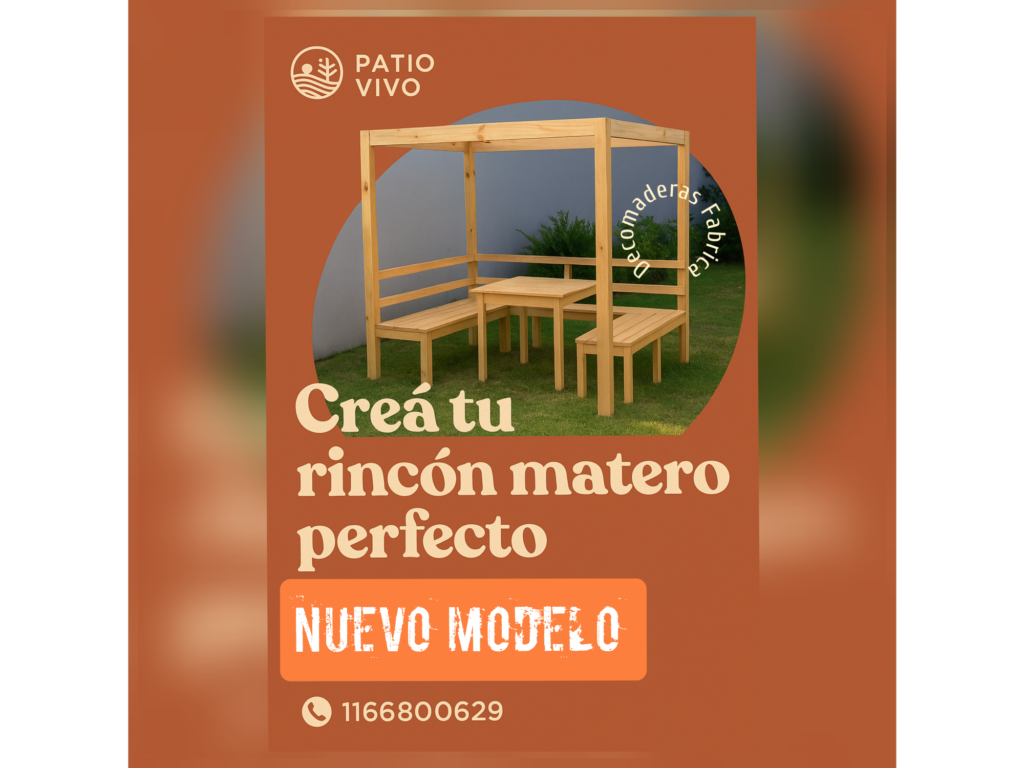 Pérgola Modelo U para 8 personas incluye mesita ratona ( 200m alto x 220 x220 )