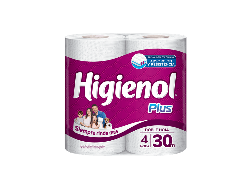 Papel higiénico Higienol Plus doble hoja x 4 unidades