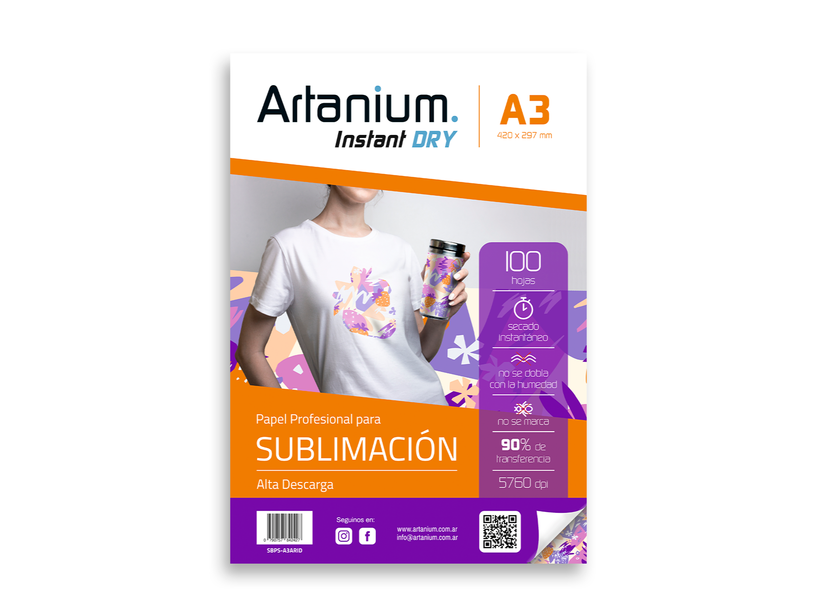 Papel para Sublimar Artanium INSTANT DRY – A3 – Paquete x 100 hojas