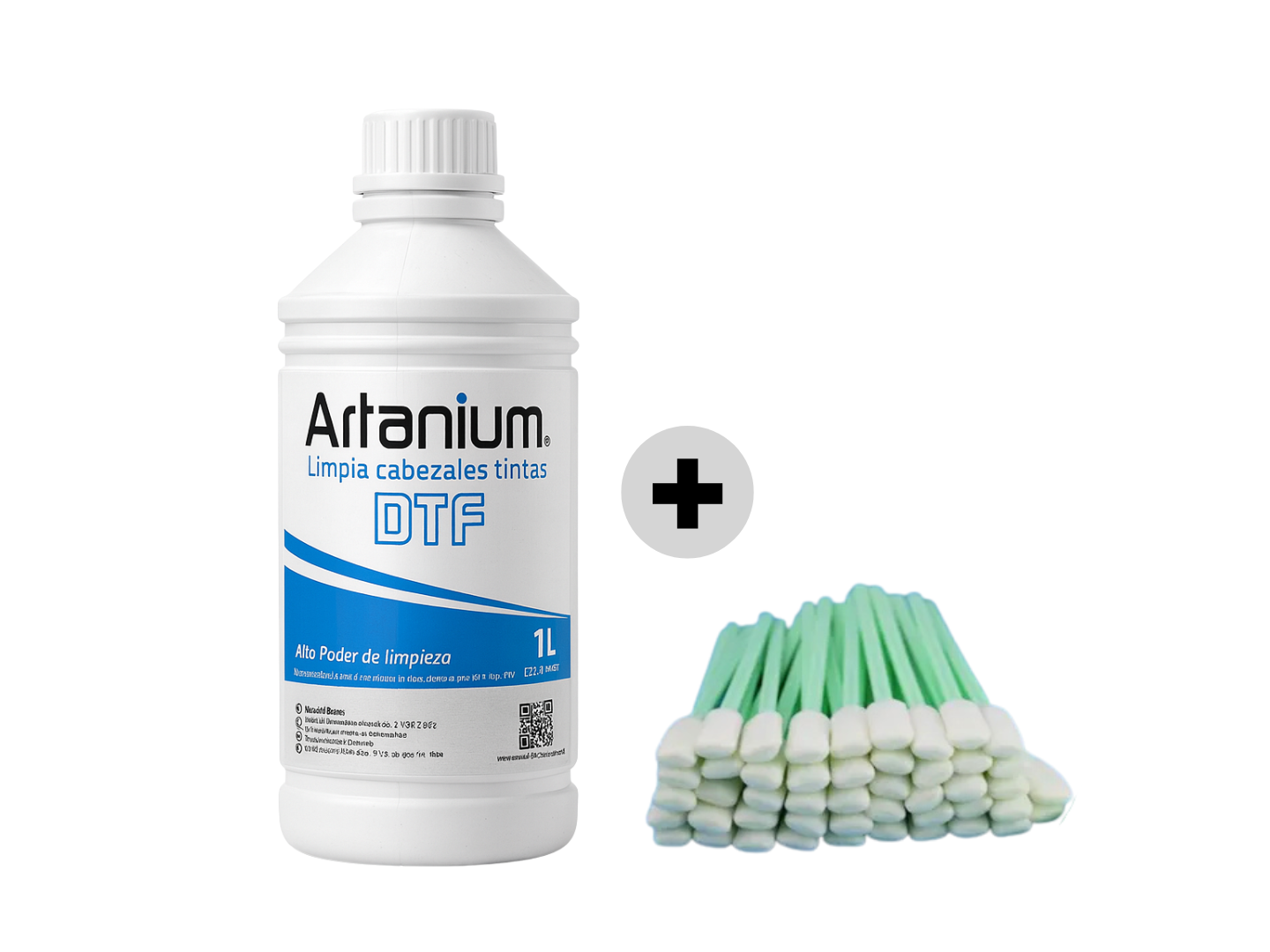 Limpiador para tintas DTF BLANCA Textil x 1000cc + 50 Hisopos