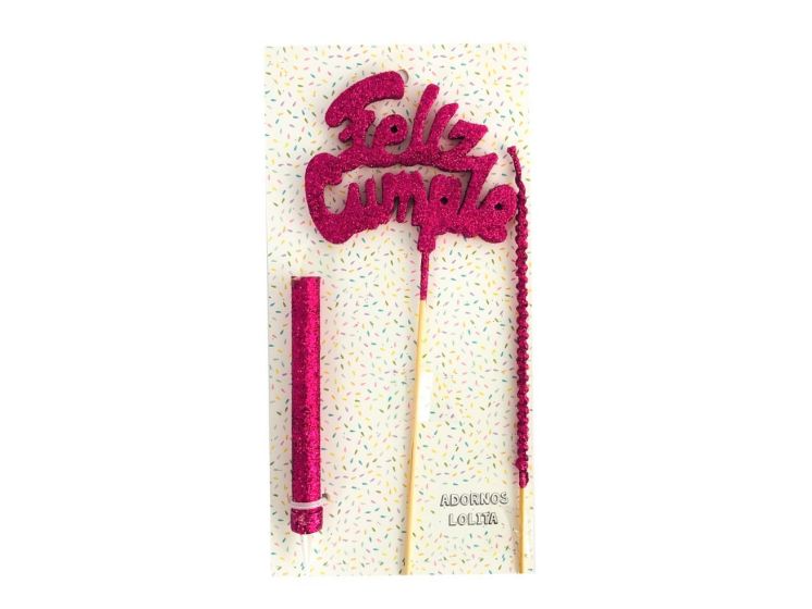 Vela adorno pinche Feliz cumpleaños con bengala Rosada