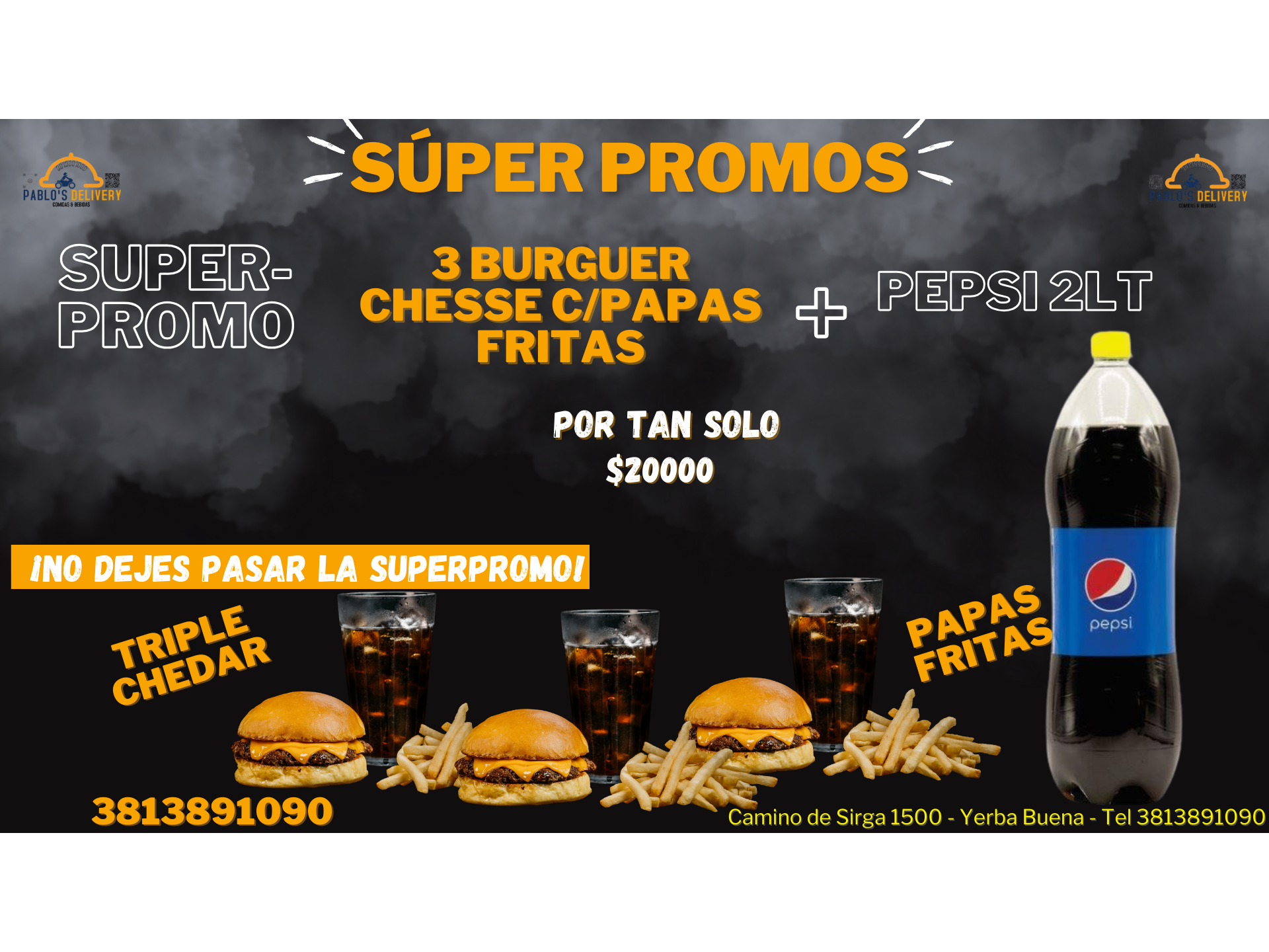 PROMO X3 BURGUER CHESEE Y GASEOSA 2LT