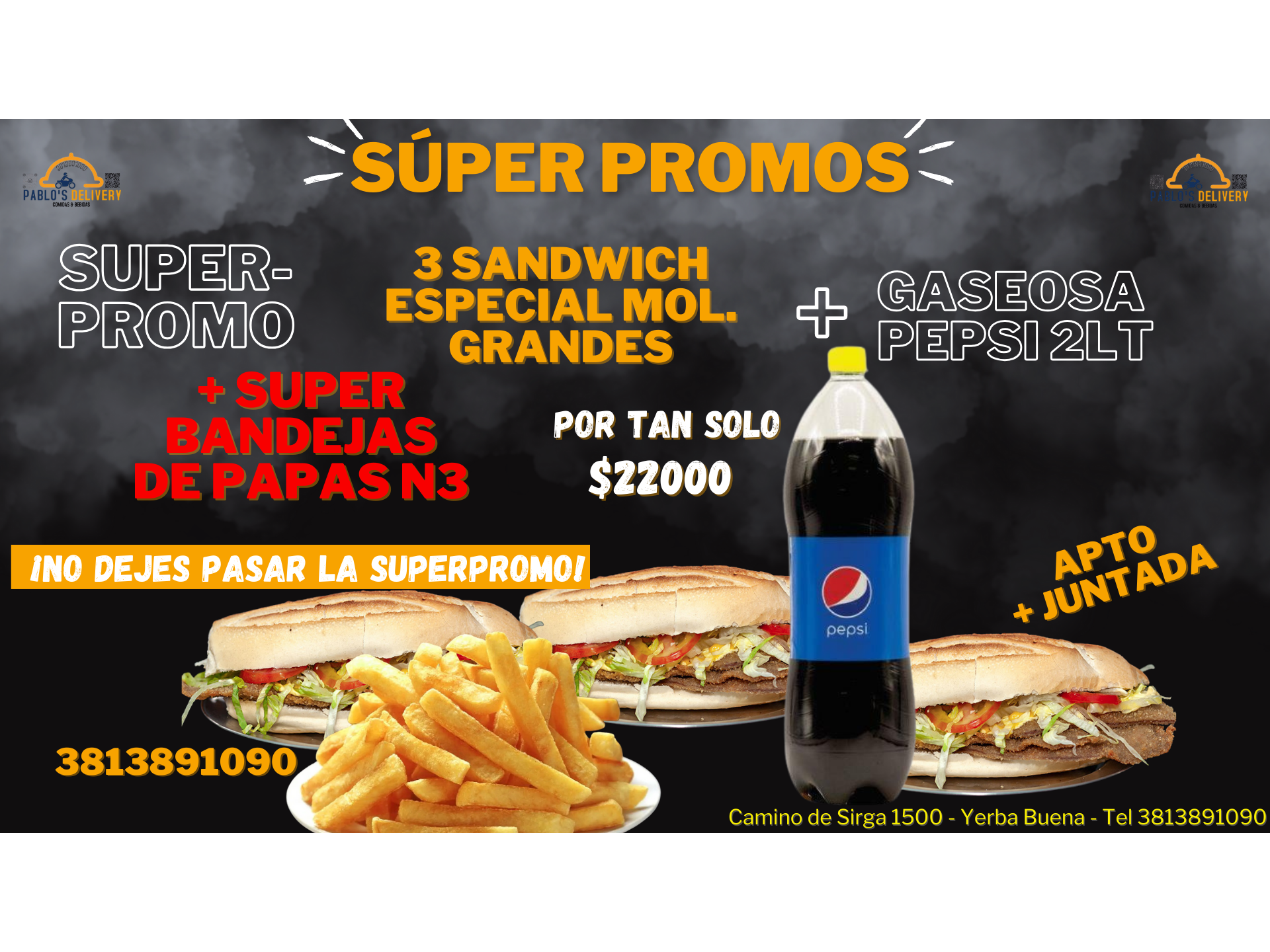 PROMO X3 + PAPAS + GASEOSA 2LT (ESPECIAL MOL) (Copia)
