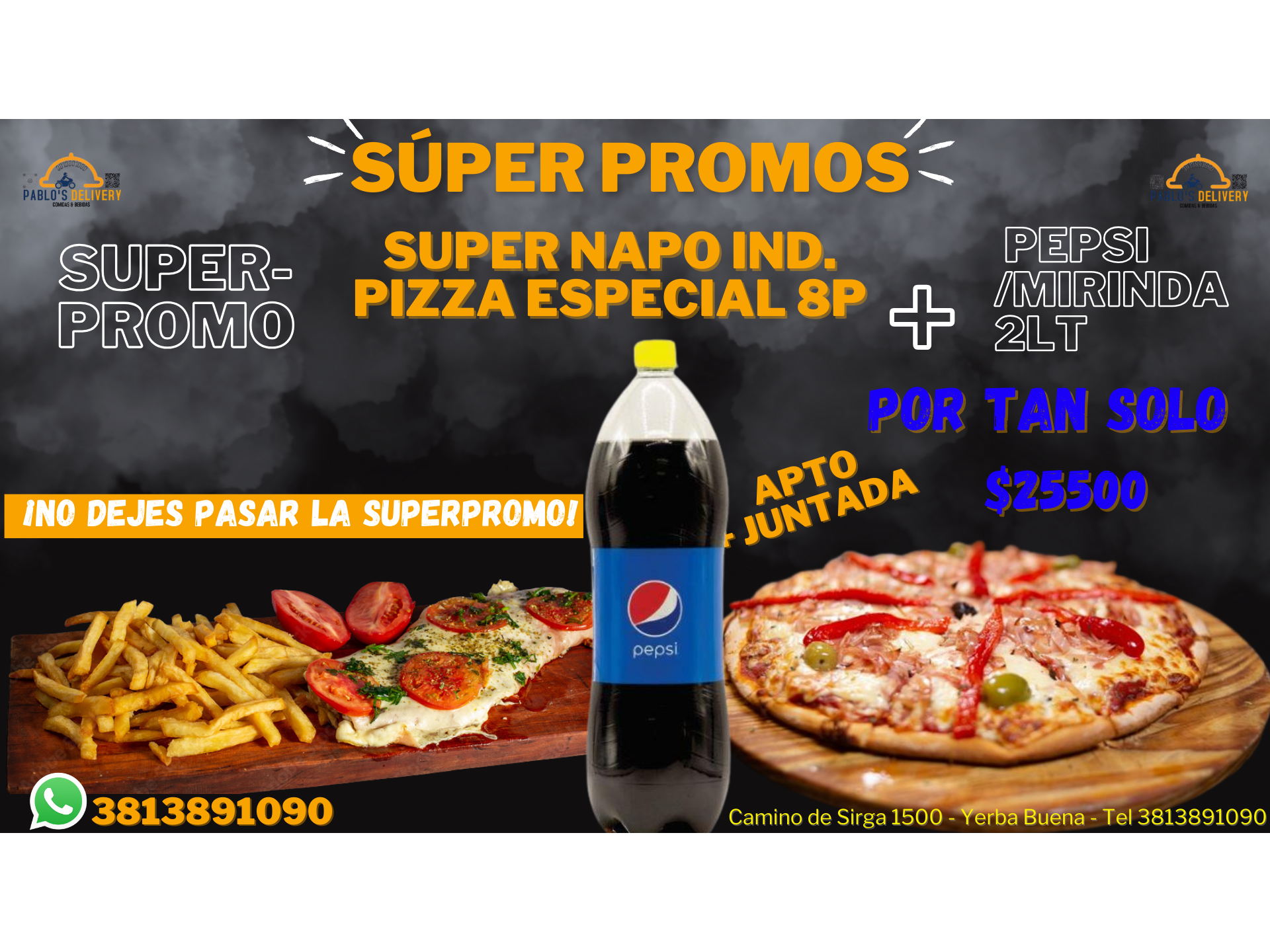 SUPER NAPO IND. + PIZZA + GASEOSA 2LT