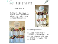 EXHIBIDOR DE HIERRO Y BALDES DE CHAPA DE PIE