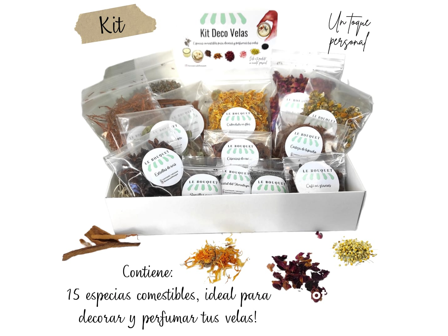 KIT DECO VELAS + BOX ECO DE REGALO de FLORES SECAS LE BOUQUET