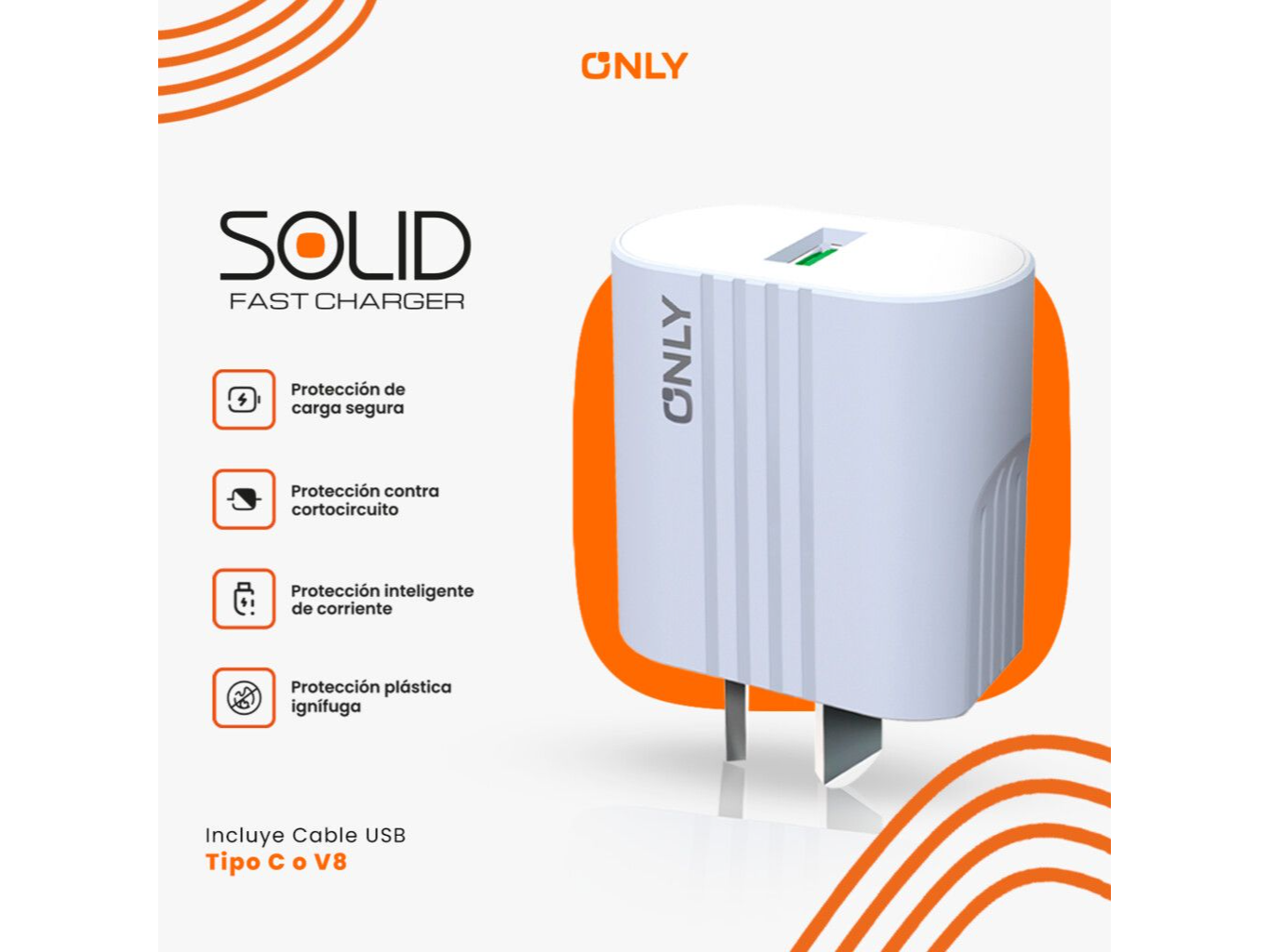 CARGADOR ONLY 220 SOLID MOD 03 - 2.1 A TC BLANCO