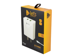 CARGADOR 220V LETS MOD08 - 2 USB + CABLE V8 - NEG