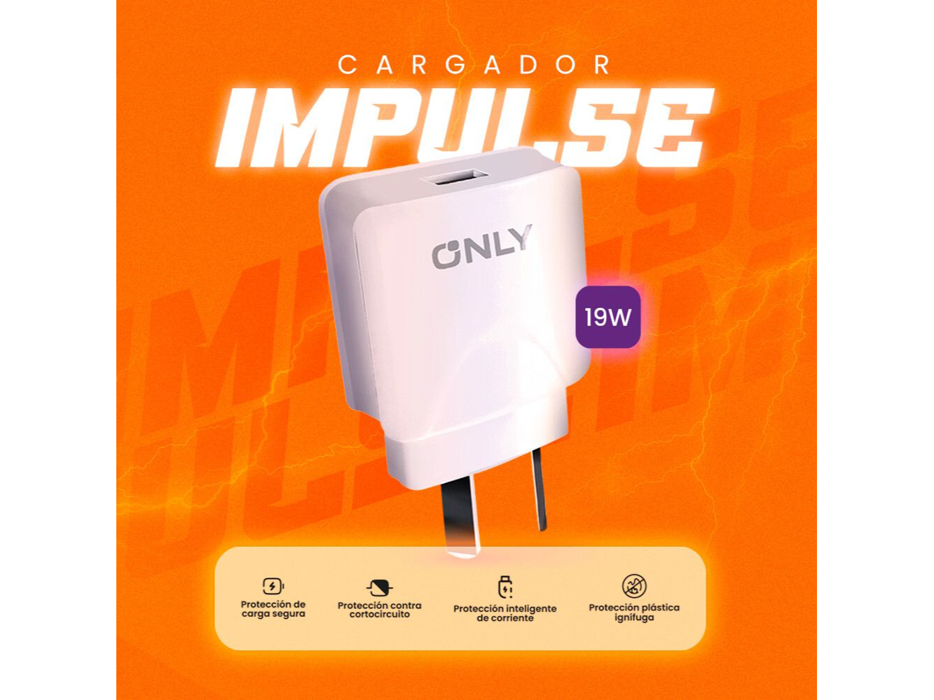 CARGADOR ONLY MOD-040 IMPULSE-2.1A+CABLE TYPE C