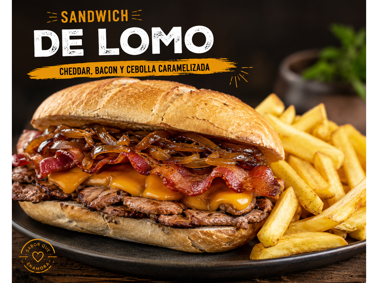 Lomo cheddar y bacon