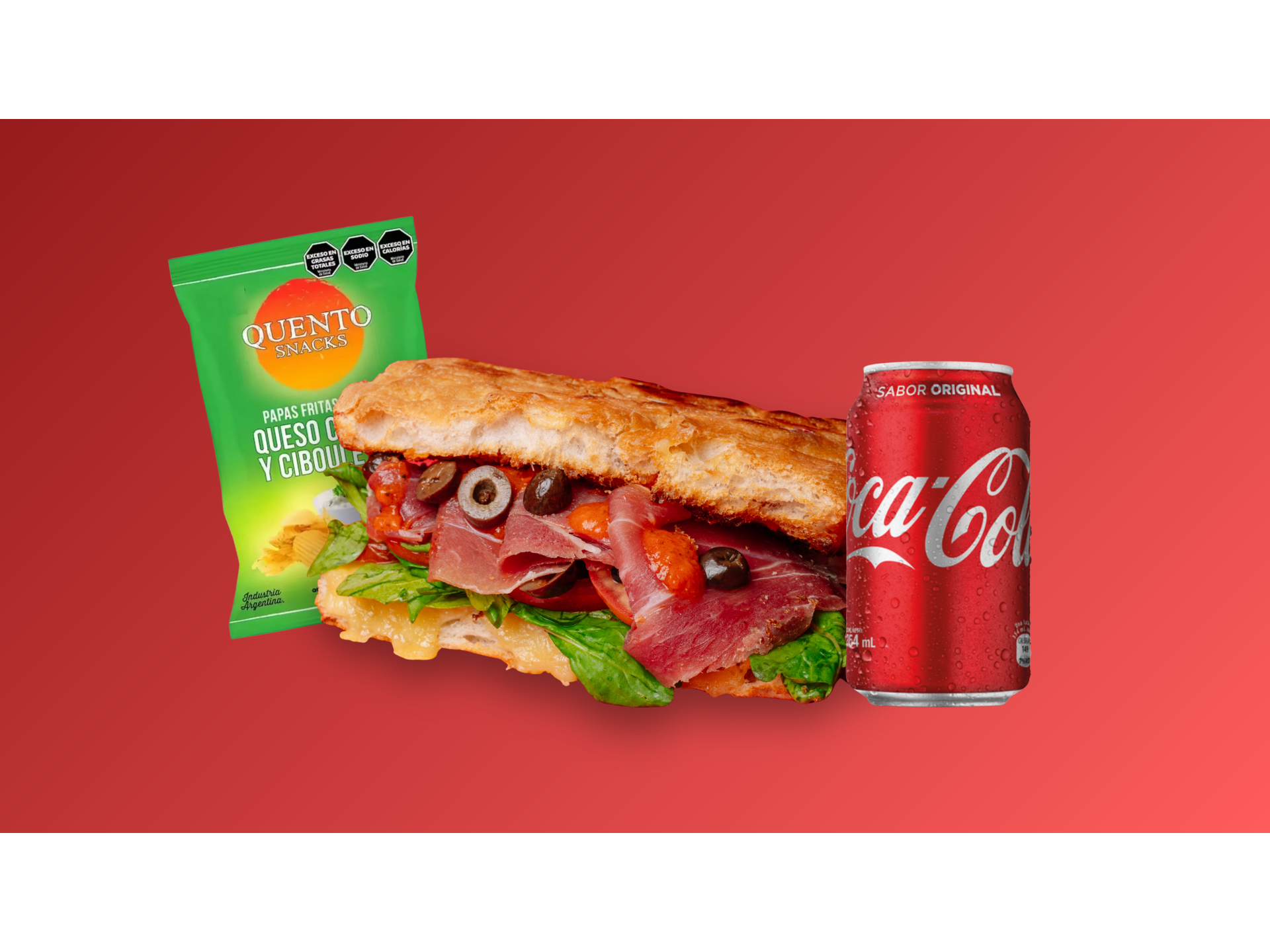 Jamón Crudo y Rúcula + Papas + Gaseosa