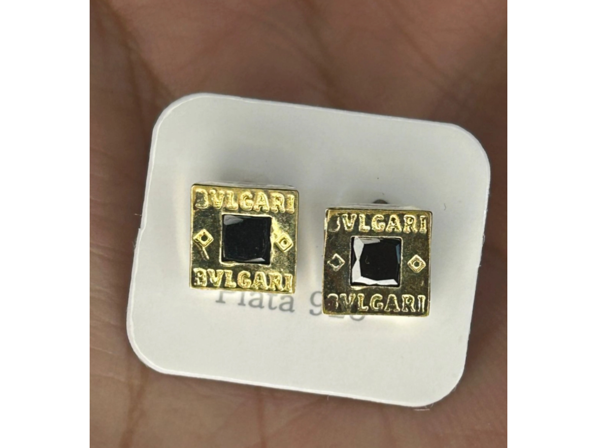 Aros Bvlgari cuadrados negros - plata y oro 18k