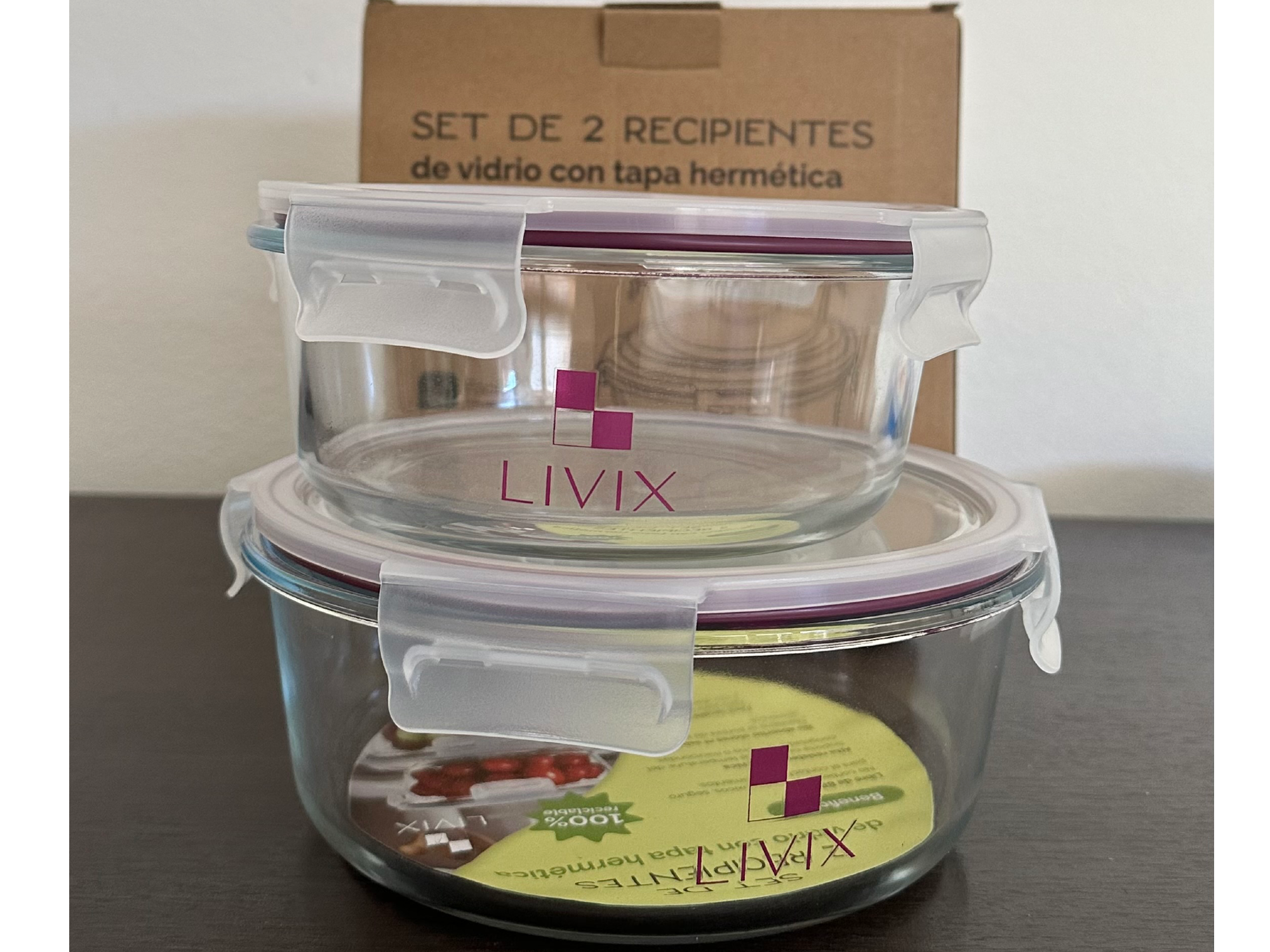 Set de 2 recipientes redondos de vidrio