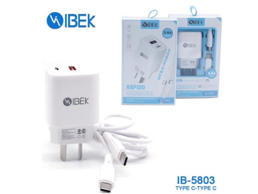 Cargador | Tipo C a Tipo C | IBEK 5803 | PD20w | QC3.0