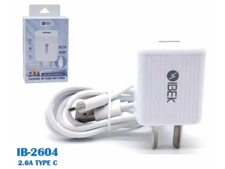Cargador | IBEK | IB2604 | CON CABLE USB A TIPO C