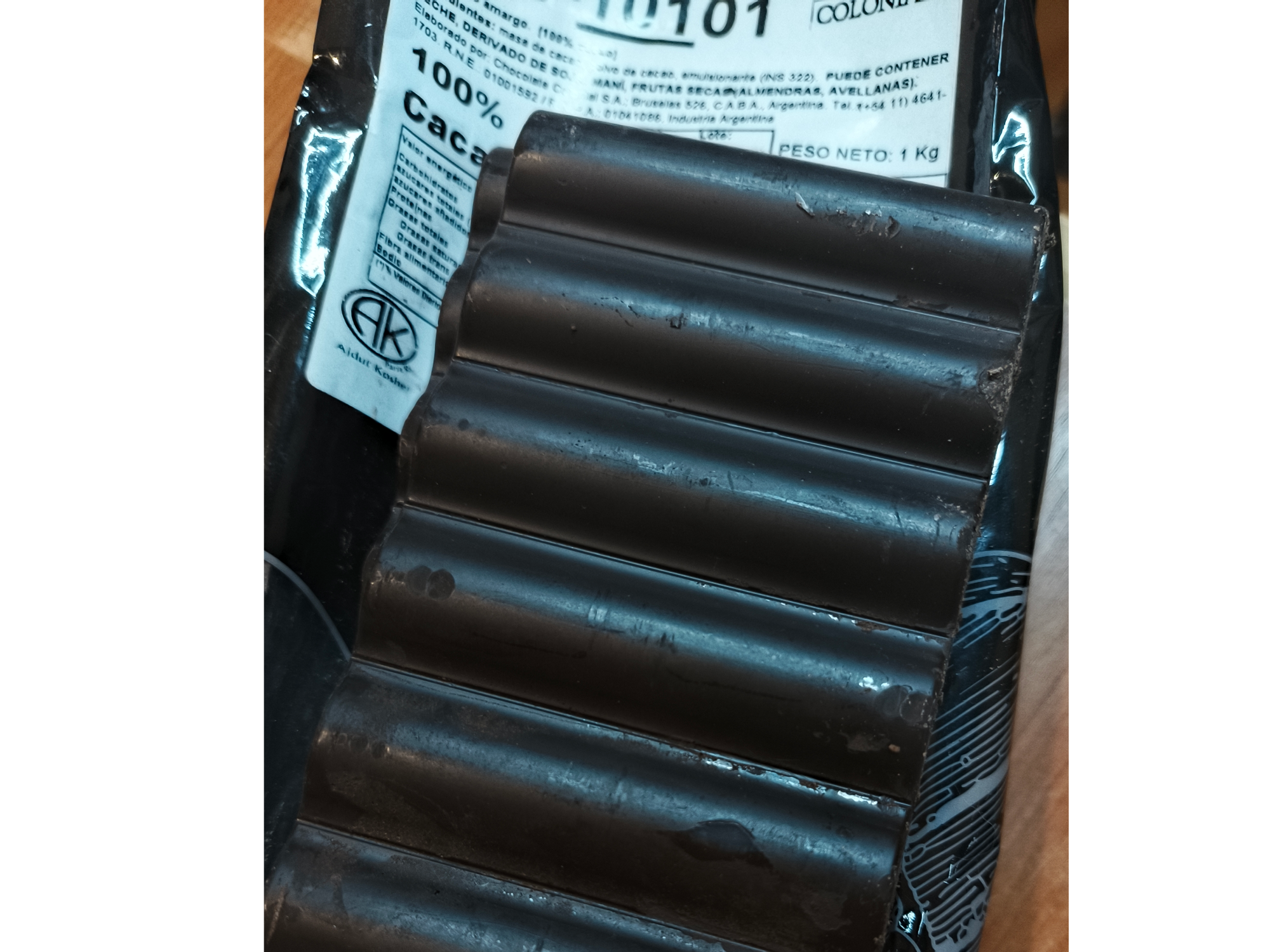 Chocolate amargo 100%  en barras