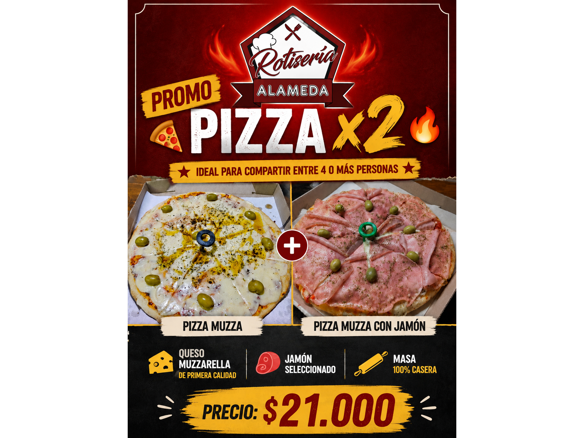 Muzza + Muzza con jamon