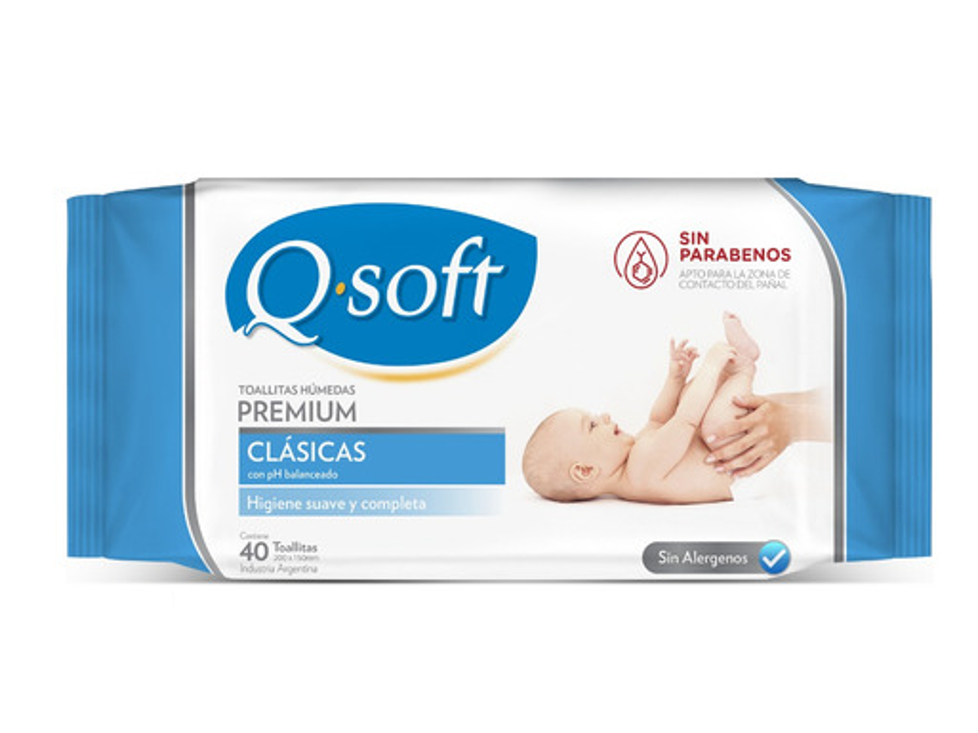 Toallitas húmedas Qsoft premium clásicas x 40 U