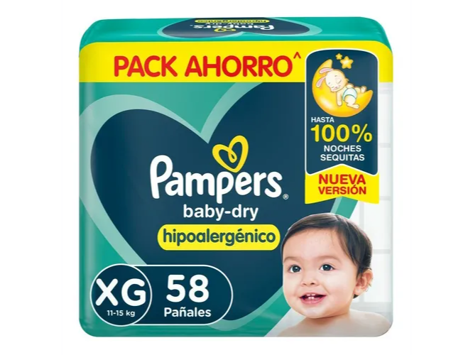 Pampers Baby Dry XG x 58 pañales