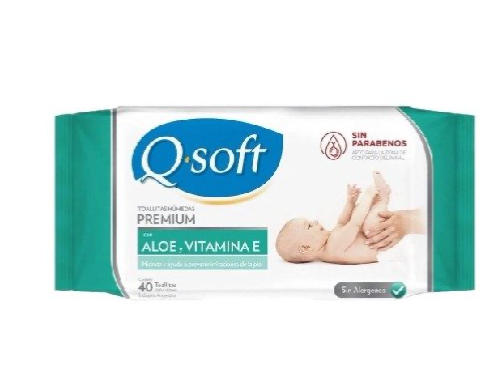 Toallitas húmedas, Q Soft premium con aloe y vitamina E x 40 U