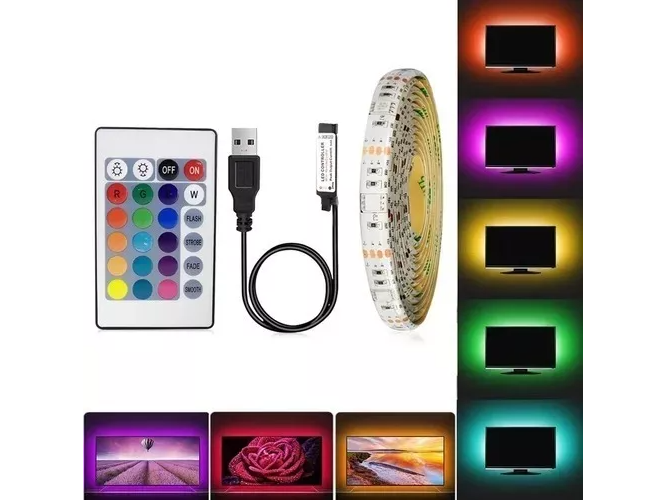 Tira Luces Led 5050 Rgb x 3 mts Kit Completo,control Y Fuente