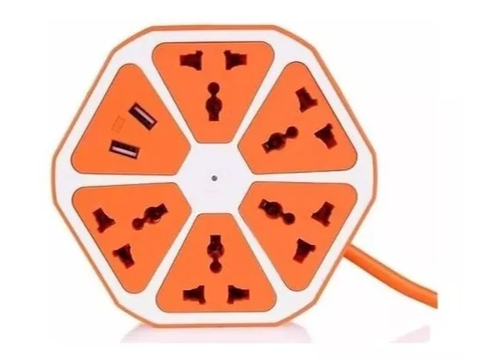 Prolongador Enchufes 4 Toma Corrientes 4 Usb Hexagono 1.8mts